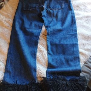 NWT Zara Trafaluc Jeans with Faux Fur Cuff/ detachable or raw hem size 36 US 4